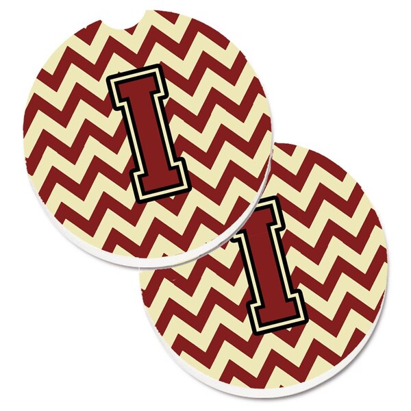 Carolines Treasures Letter I Chevron Maroon and Gold Set of 2 Cup Holder Car Coaster CJ1061-ICARC - main